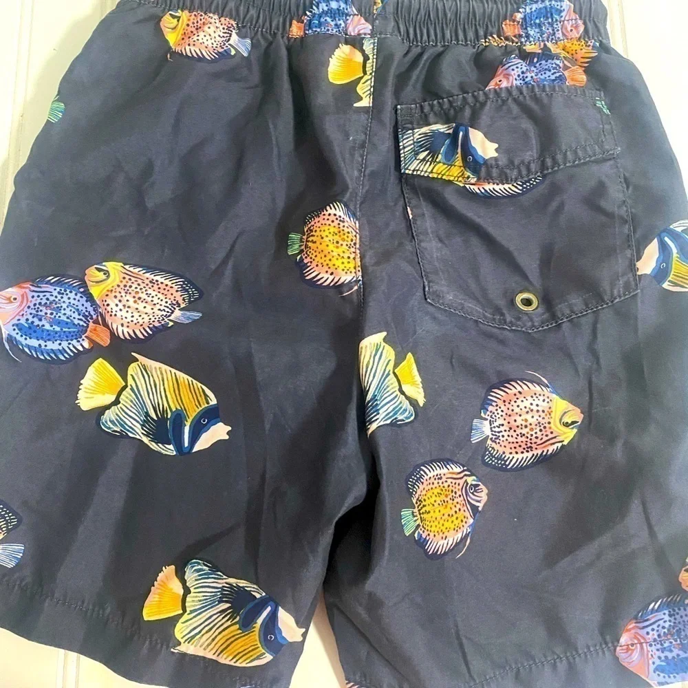 Old Navy Boys Medium Swimming Trunks Angelfish Print Design Gray with Drawstring